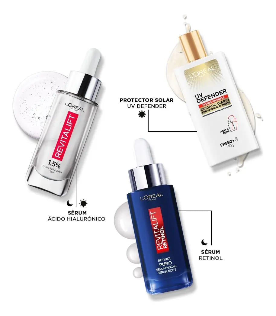 Pacote Loreal Paris (sérum AH+retinol+UV Defender)