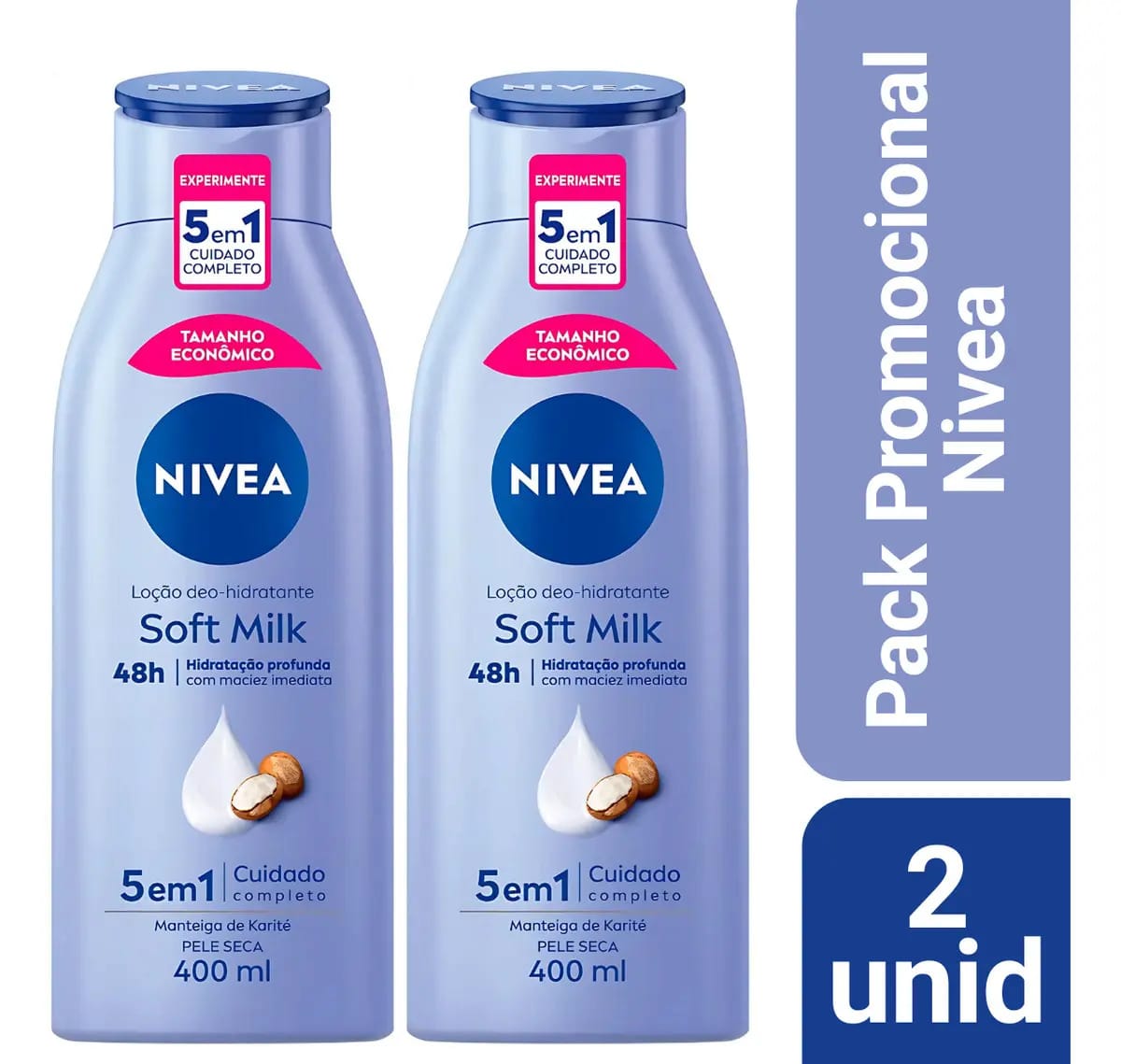 Kit 2 Hidratante Nivea Soft Milk 48h 400ml