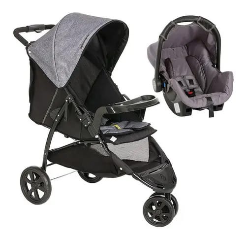 Carrinho Galzerano Travel System 15kg + Bebê Conforto Cinza Cor Preto/Cinza Cor do chassi Preto