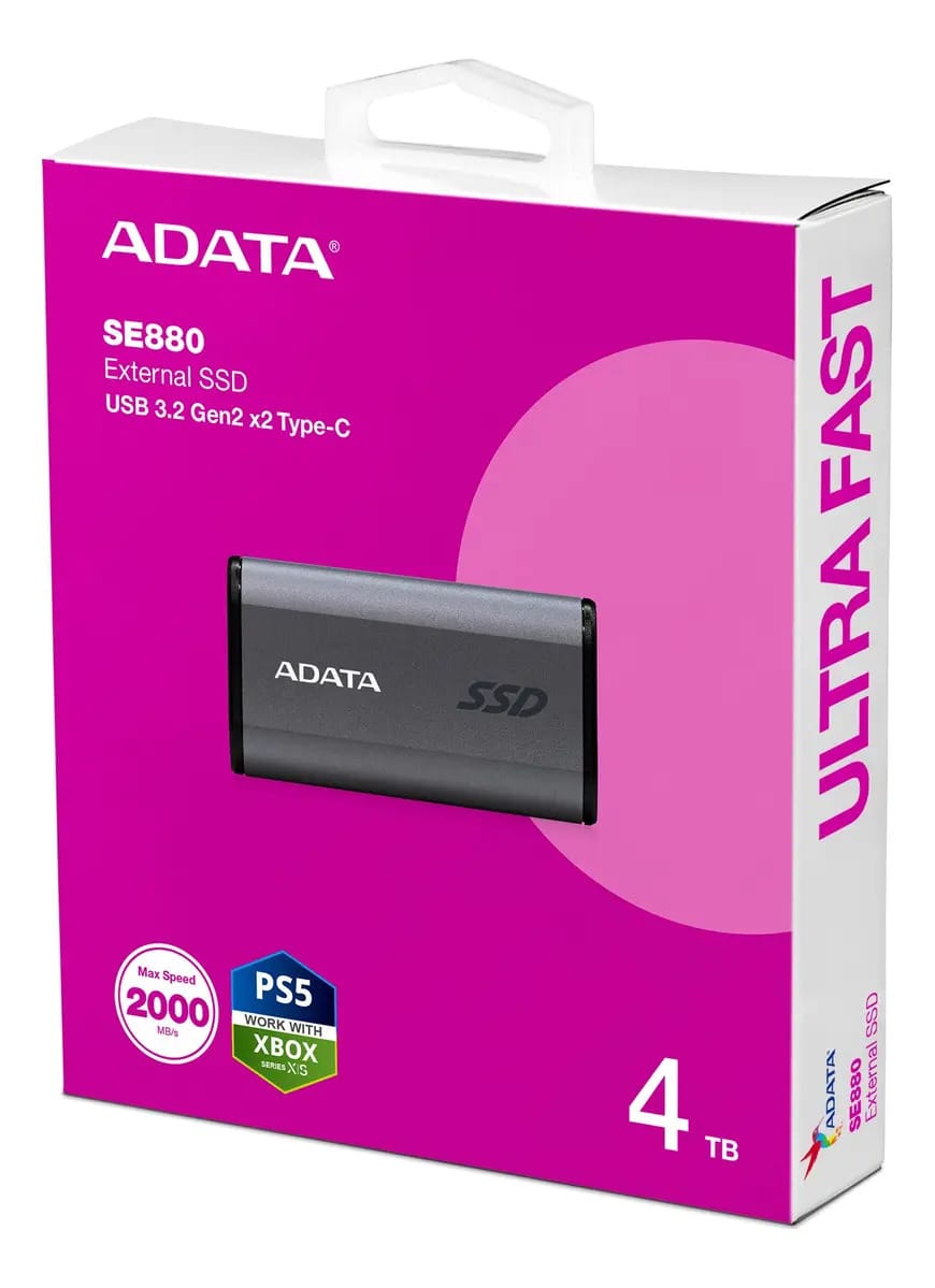 SSD externo Adata Se880 4tb Ps5 Xbox Usb C 3.2 cinza titânio