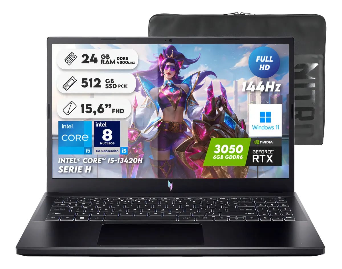 Notebook Acer Nitro I5 13420h Ram24Gb SSD512GB Rtx3050 Gamer, cor preta
