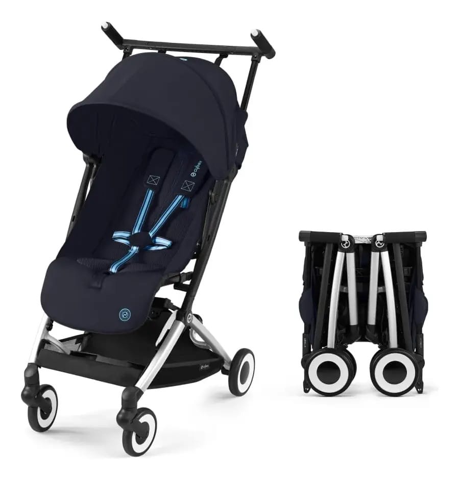 Cybex Libelle - Carrinho de bebê com bolso de viagem, azul escuro, chassi preto