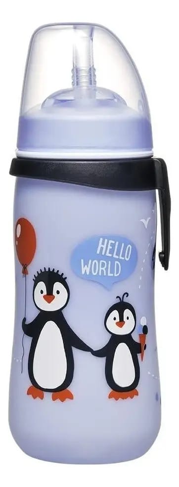Botella Con Bombilla 330 Ml Anticólicos Pingüino, Nip Color Azul