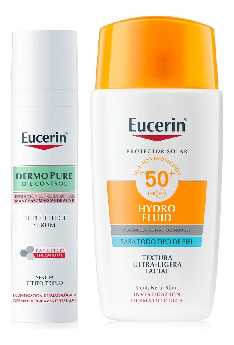 Sérum EUCERIN Pack Limpiador Triple Effect + Protetor Solar Eucerin Dermopure dia para todos os tipos de pele de 50mL 30+ anos- kit x 2 unidades