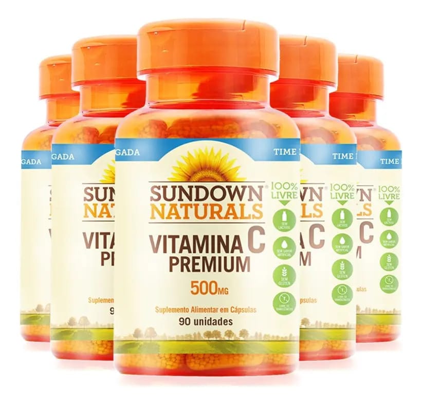 Kit 5 Vitamina C Premium 500mg Sundown 90 Comprimidos Sabor Sem Sabor