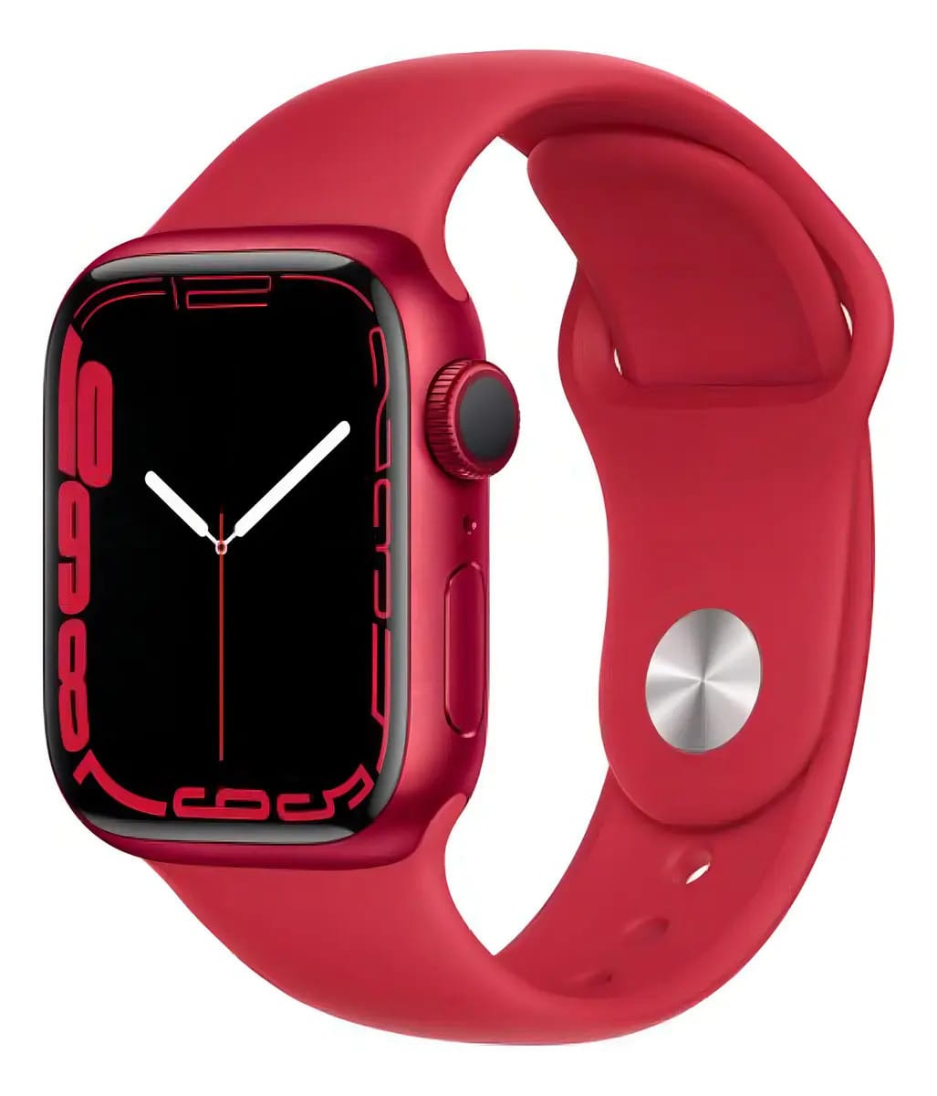 Relógio Smartwatch Apple Watch Series 7 com design de malha lisa de alumínio vermelho de 41 mm