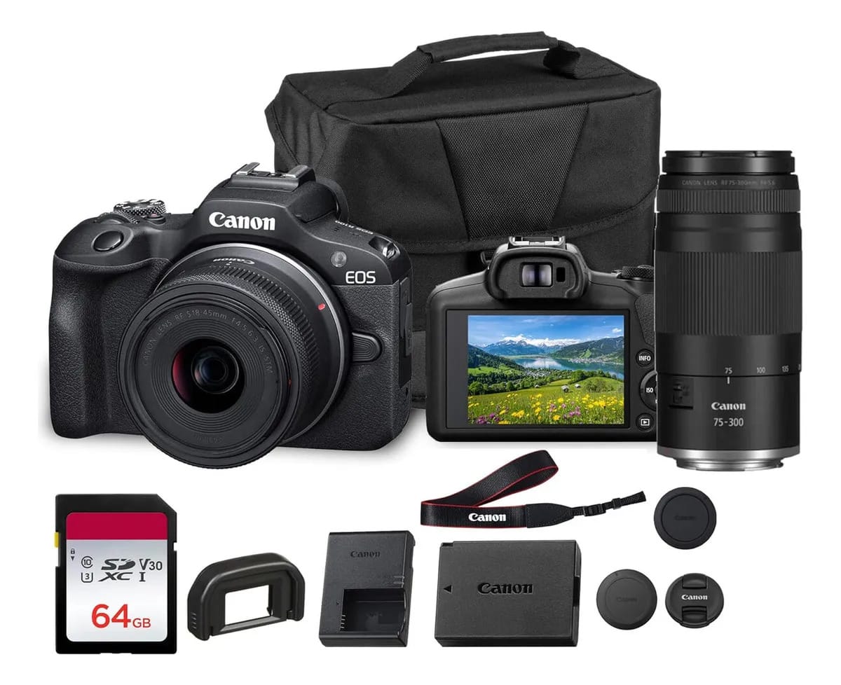 Câmera sem espelho Canon Eos R100 Kit 24mp Rf 1845mm 75300mm