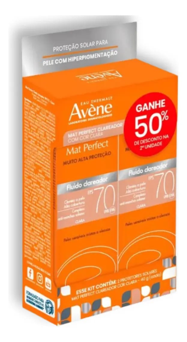 Kit 2 Protetor Solar Avène Mat Perfect Fuido Clareador Fps70