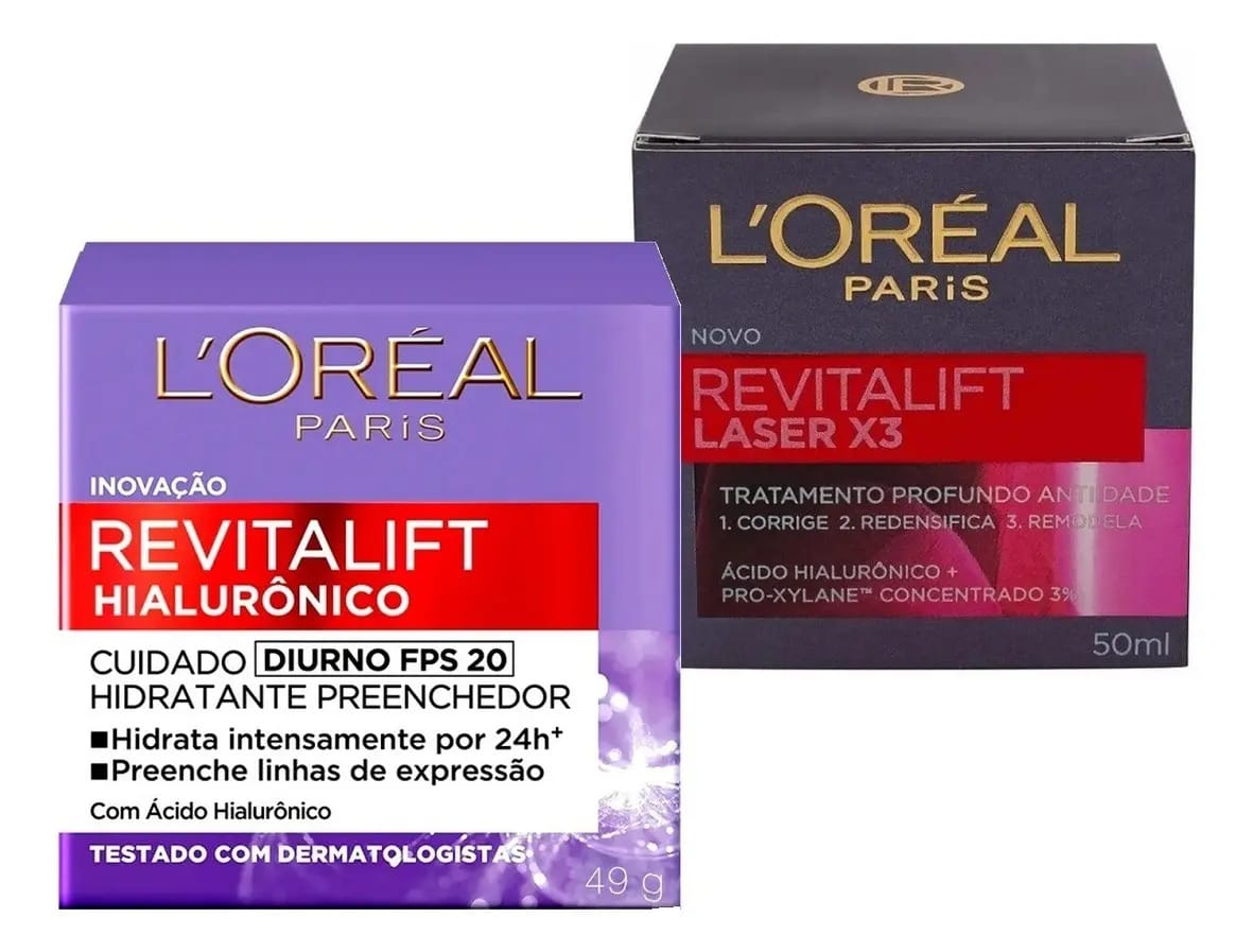 Creme Loreal Revitalift Laser X3 + Revitalift Hialurônico Diurno L'oréal Paris Dia Para Os Tipos De Pele De 50ml/50g 30+ Anos- Kit X 2 Unidades