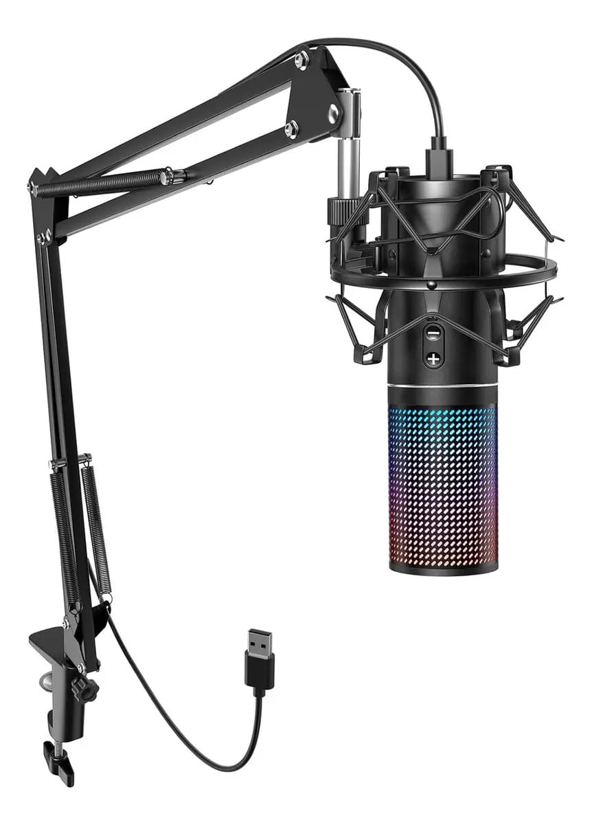 Microfone RGB para jogos, microfone tonor USB para PC com braço ajustável, botão Quick Mute para streaming, podcasting, gravação, canto, kit de microfone condensador cardióide