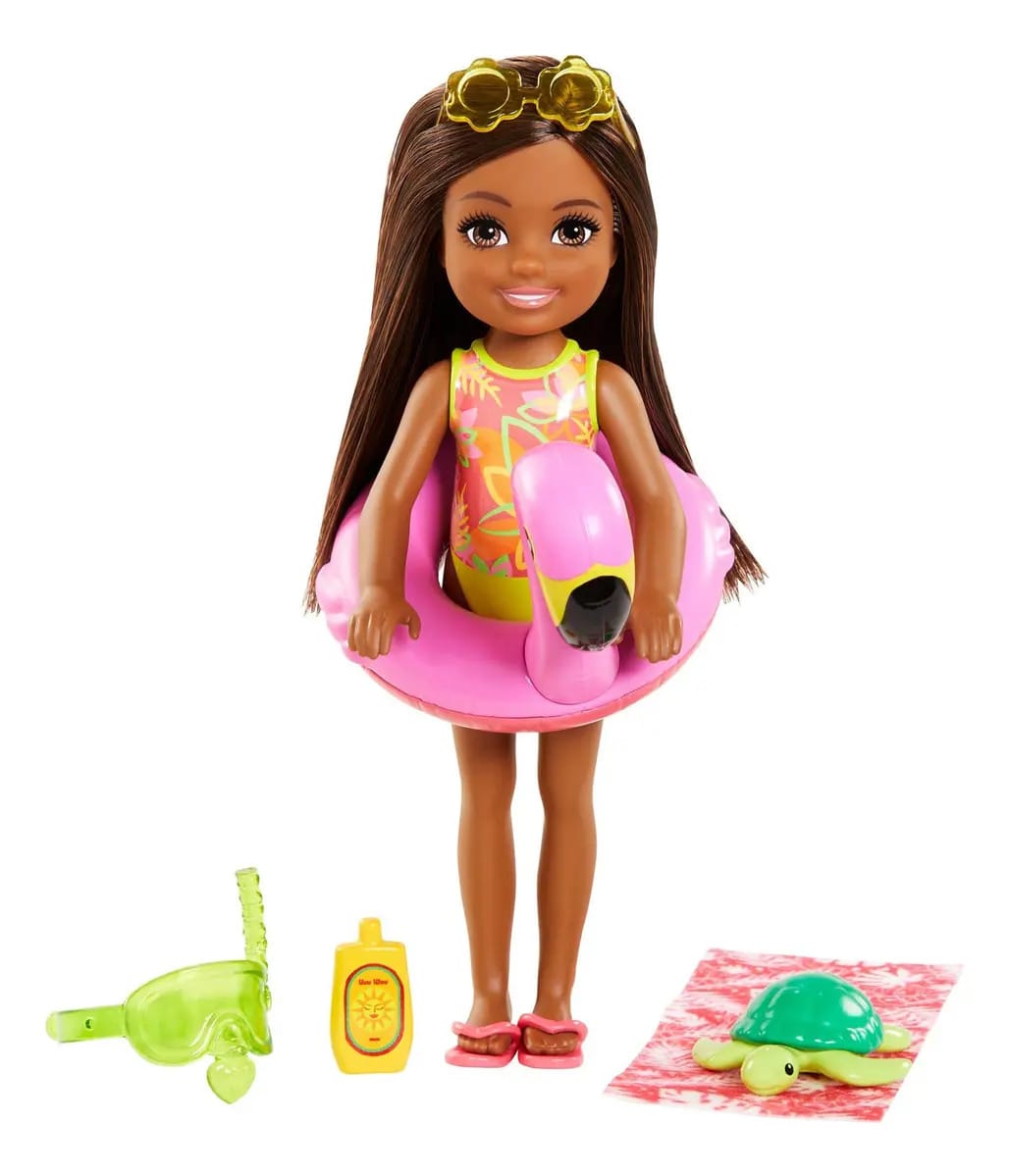 Barbie Dreamhouse Adventures, Chelsea Praia e Mascotes Flamingo, Boneca Para Meninas De 3 Anos Em Diante