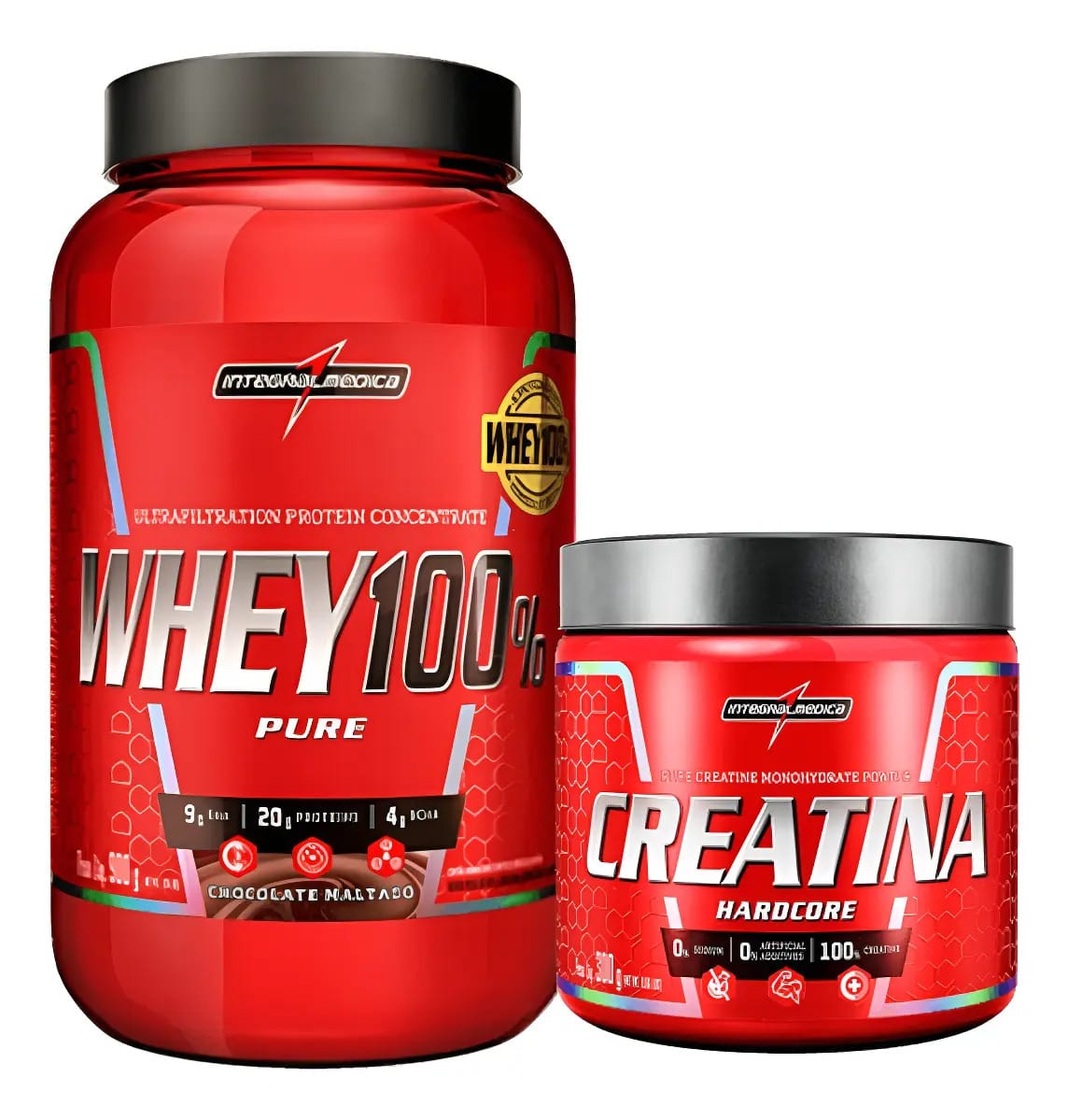 Whey 100% Pure Integralmedica + Creatina Pure Hardcore 300g Sabor Chocolate