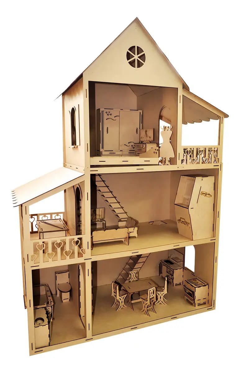 Casa Boneca Barbie Mobiliada 29 Moveis 129x88x42 Mdf