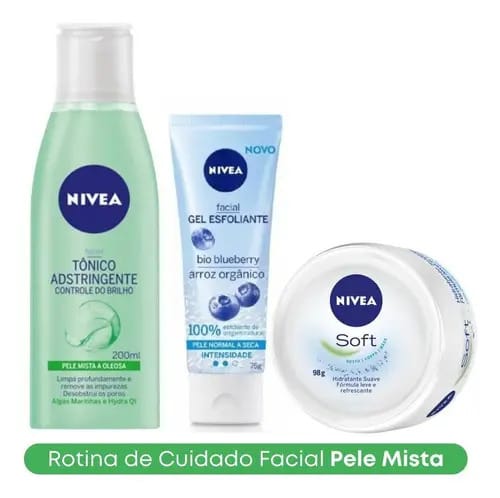 Tônico Adstringente + Esfoliante + Hidratante Nívea Soft 98g