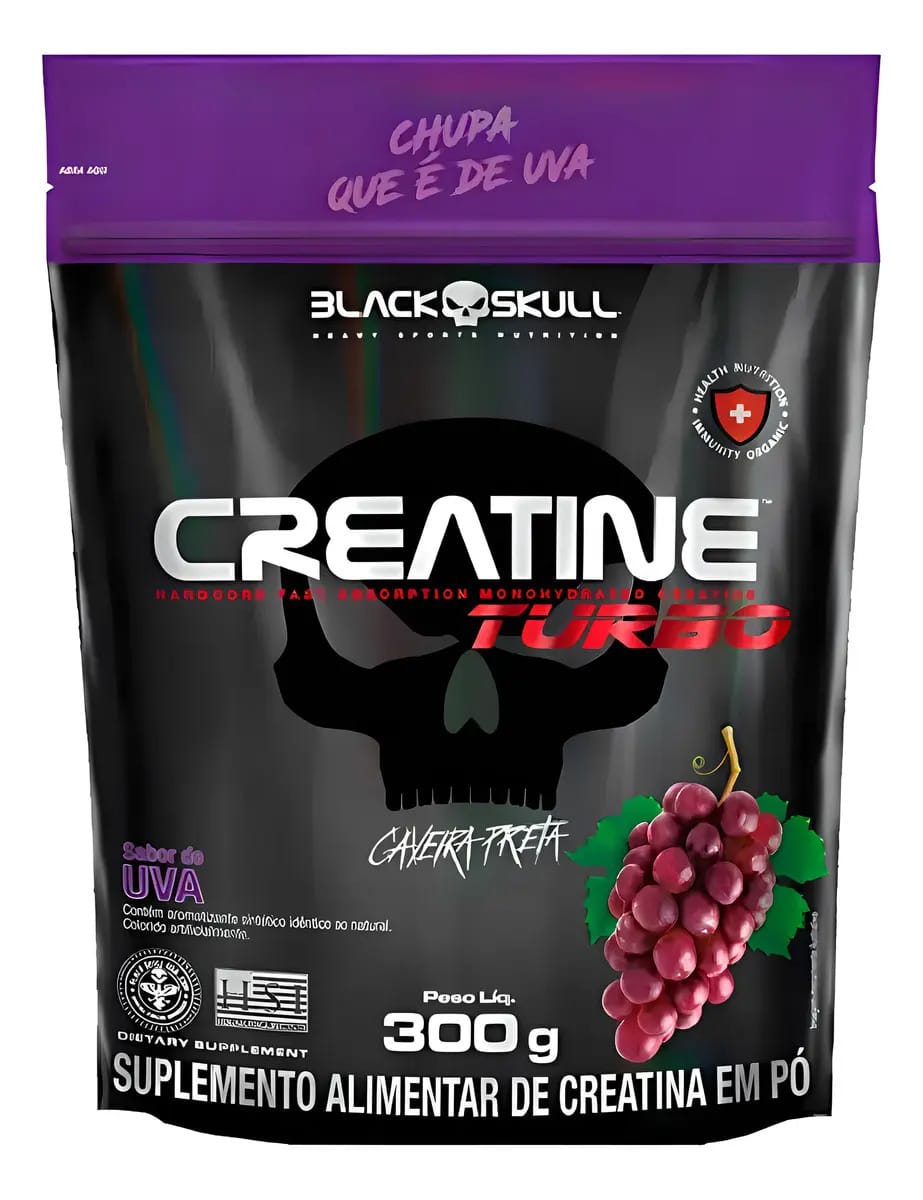 Creatina Turbo Monohidratada Black Skull 300g Sabor Uva 100