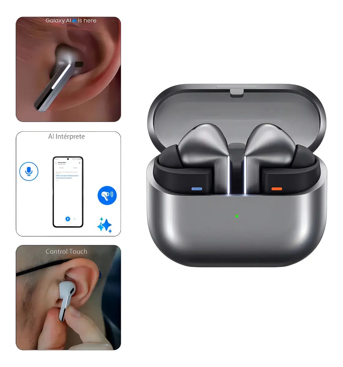 Fone de ouvido in-ear gamer sem fio Samsung Bluetooth Galaxy Buds Pro 3 Galaxy Buds Pro 3N cinza com luz vermelho LED
