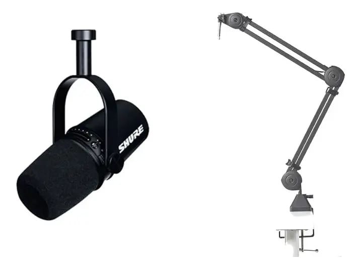 Kit 4 Microfones Shure Podcast Mv7-k+ 4 Suportes Articulado Cor Preto