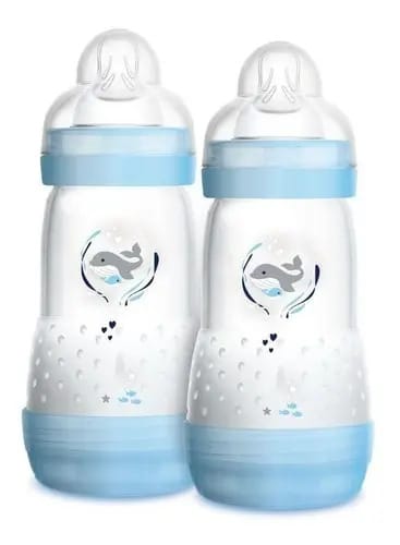 Kit Mam Mamadeira Easy Start Anticolica Azul 2x 260ml 2+ Mês