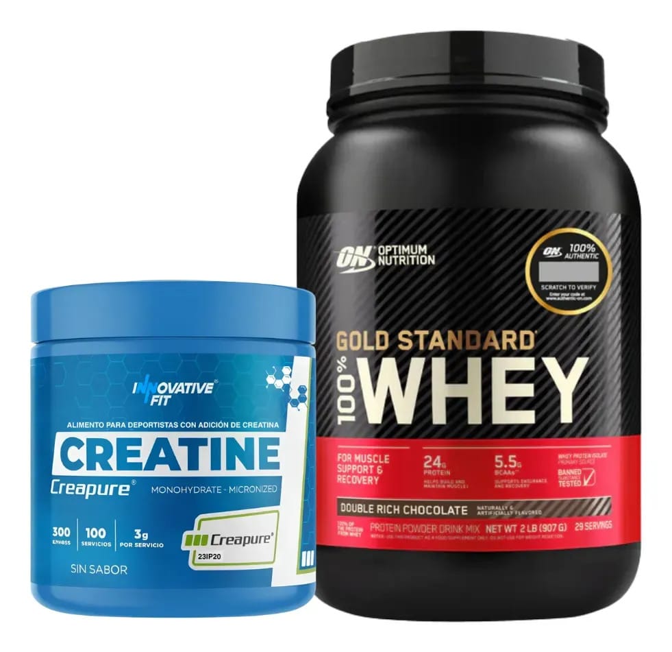Proteína de soro de leite Optimum Nutrition + Creatina Creapure 899g de chocolate
