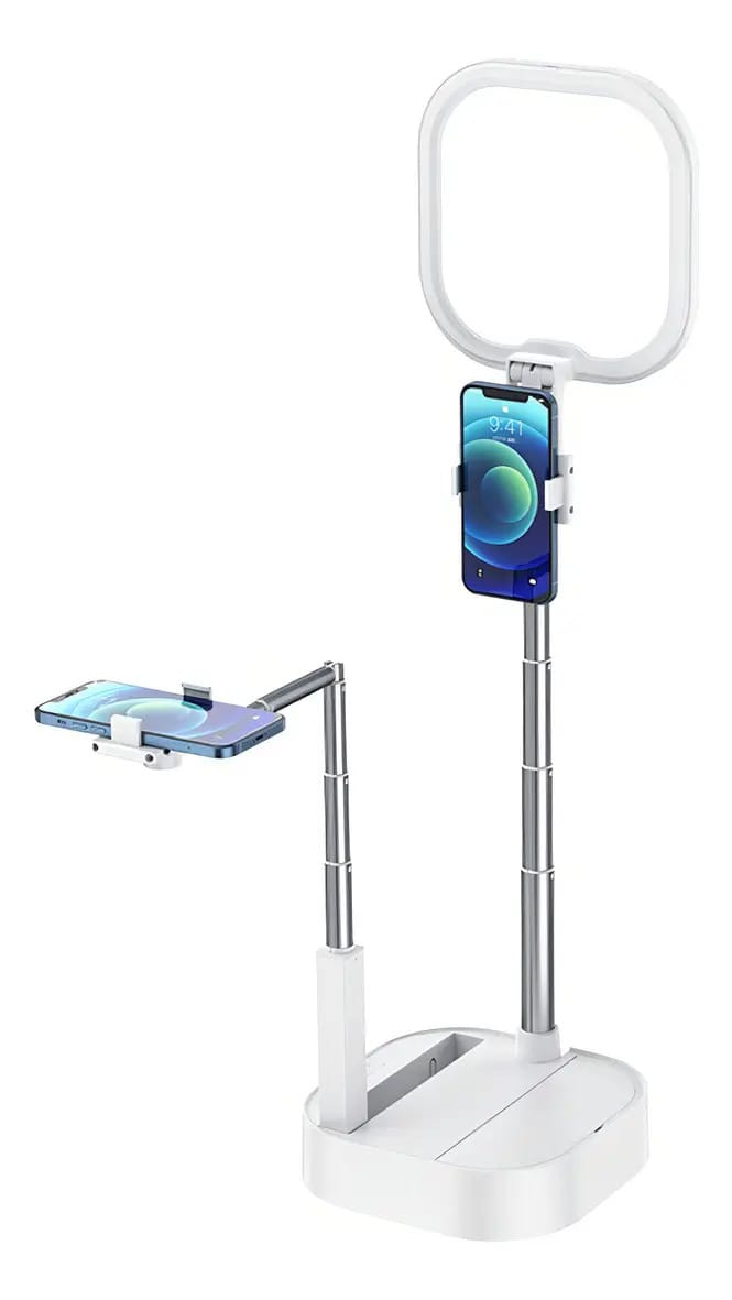 Suporte Luminária Ring Light Duplo Celular Lives Fotos Usams ZB240 ring light Cor da estrutura Branco
