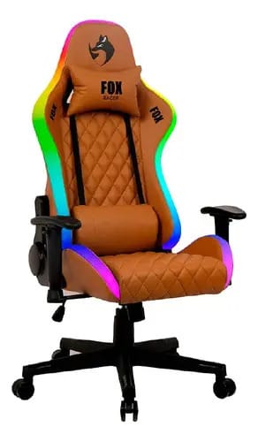 Cadeira Gamer Rgb Fox Racer Marrom Iluminação Led C/ Som
