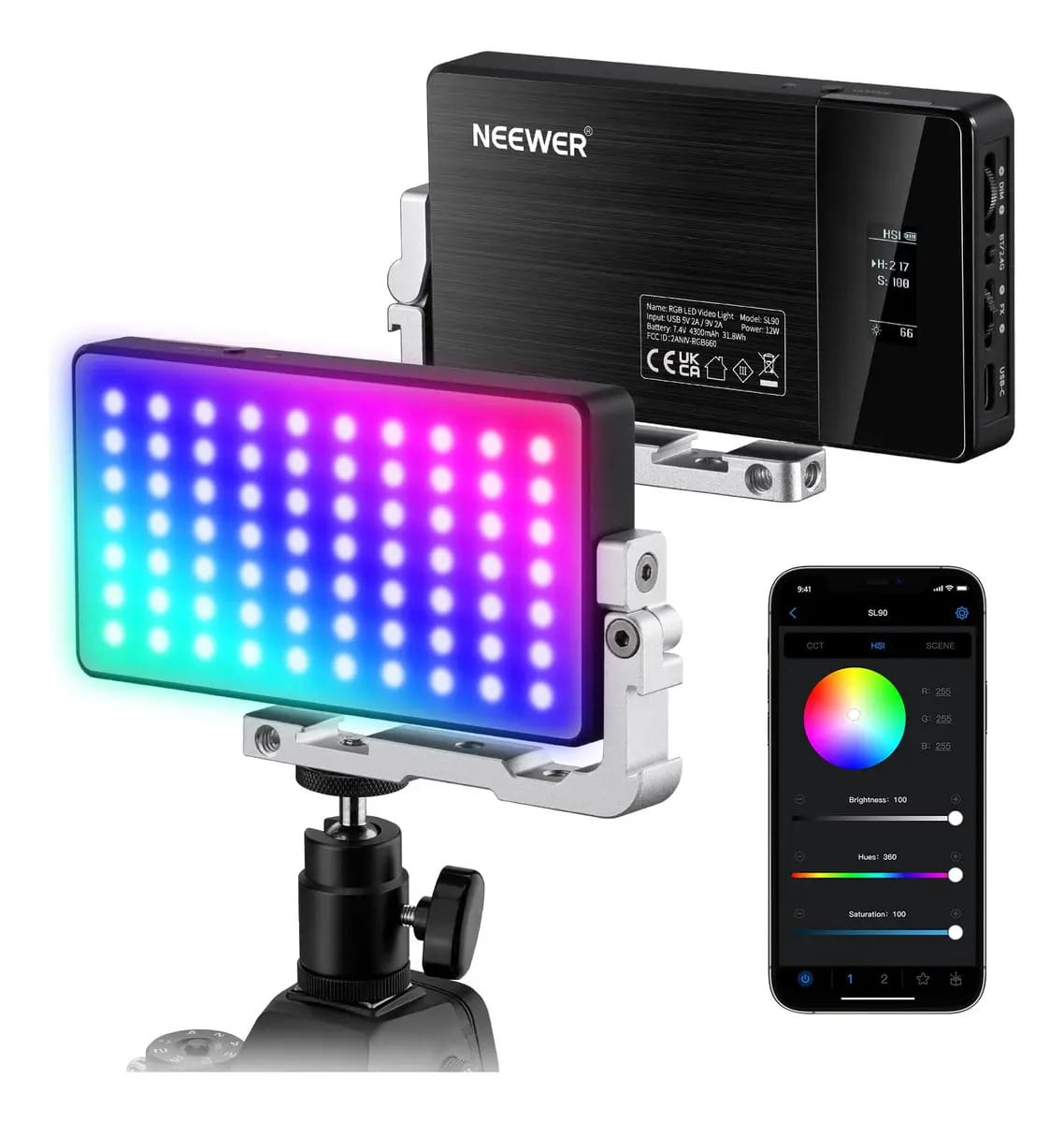 Painel de luz LED RGB para câmera Neewer Sl90