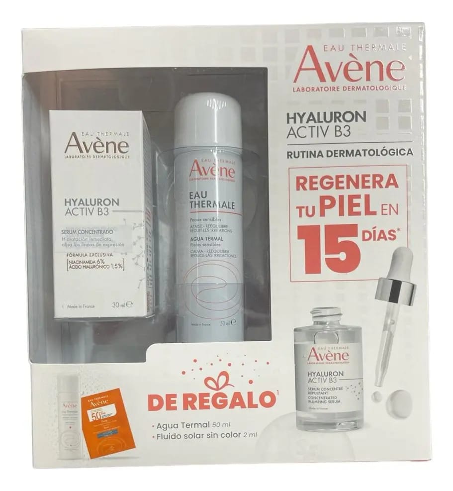 Kit Avene Hyaluron Active B3 30 ml+água termal+fluido solar Tempo de aplicação Dia/Noite Tipo de pele normal