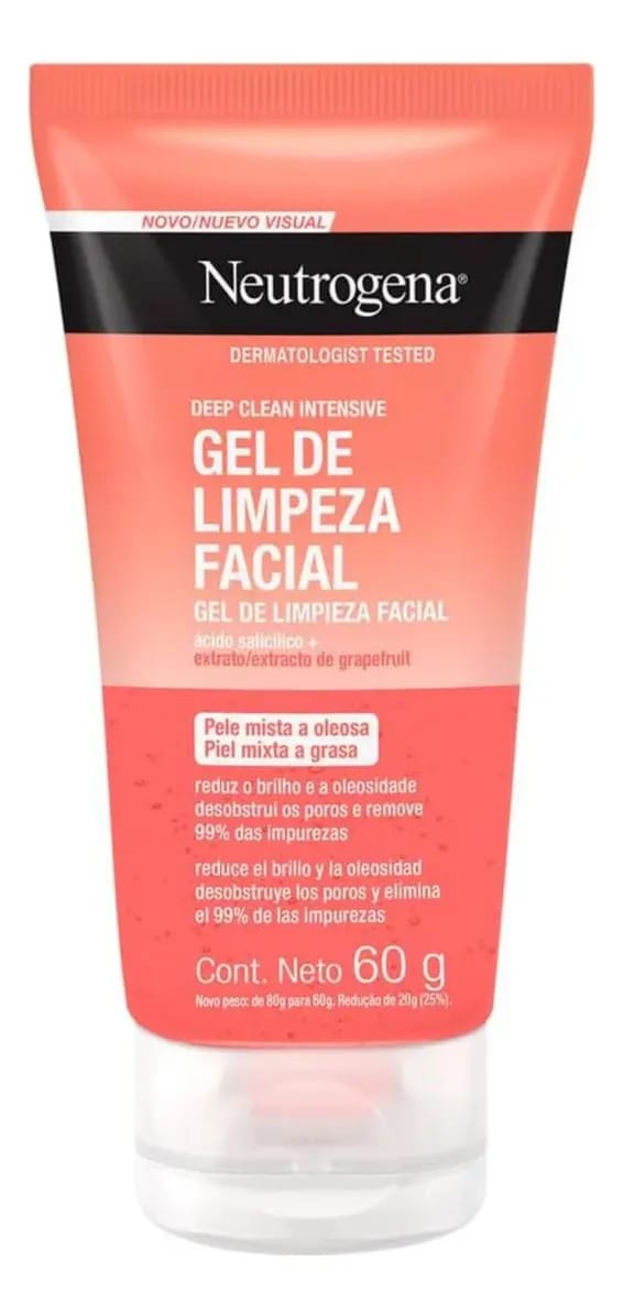 Gel de limpeza facial intensivo Neutrogena Deep Clean Toranja Hora de aplicação Dia/Noite Tipo de pele normal
