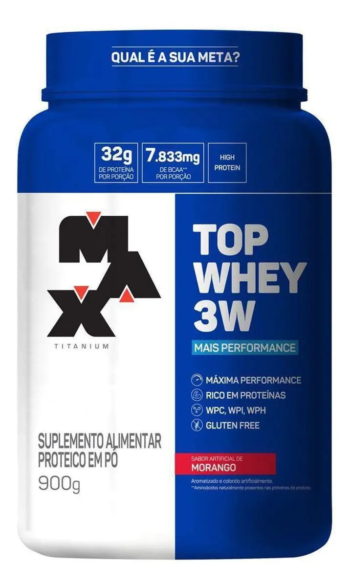 Top Whey 3w Mais Performance Max Titanium Morango 900gr