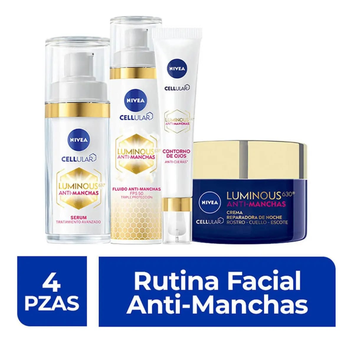 Sérum de rotina completo Nivea Luminous 630, kit de creme, Nivea Cellular Luminous 630 dia/noite, 100 g, 18 anos - pacote x 4 unidades
