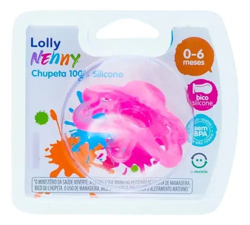 Chupeta Silicone Rosa Lolly Nenny 0-6 Meses Bico Redondo