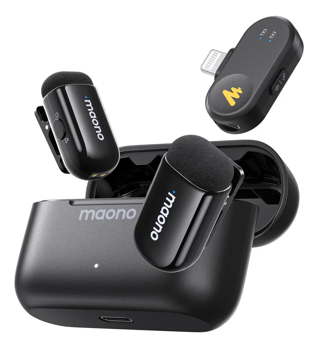 Microfone Lapela Sem Fio Maono Wave T1 Mini Lightning Preto