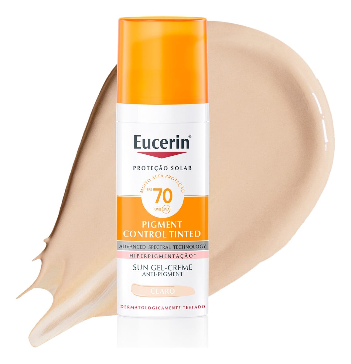 EUCERIN Protetor Solar Facial Antimanchas Cor Clara FPS 70 50ml, Pigment Control Tinted, Proteção UVA, UVB e Luz Visível, Thiamidol