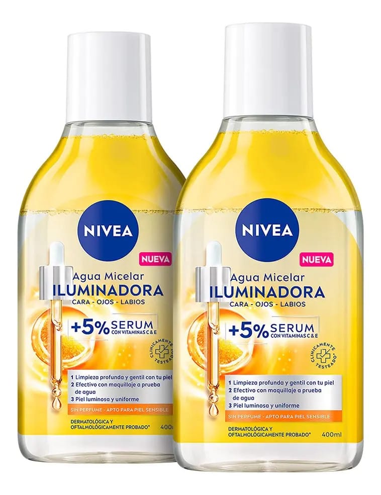 Pacote de água micelar Nivea Brightening: sérum e vitaminas C e E