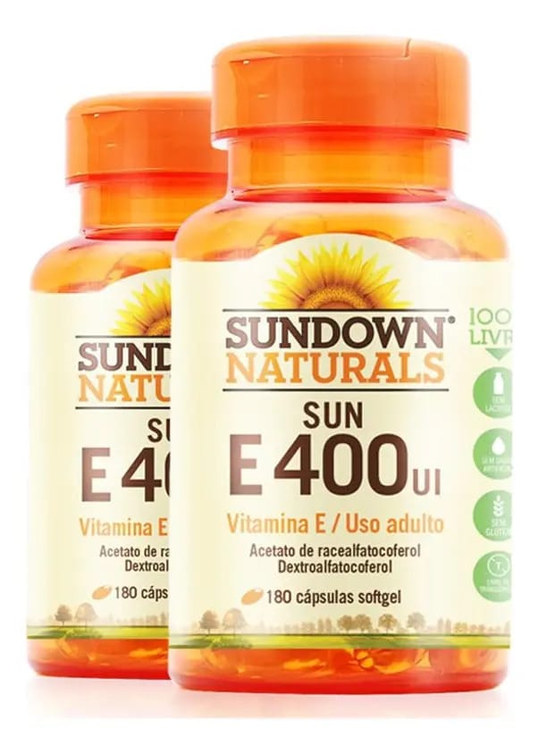 Kit 2 Vitamina E 400 Ui Sundown 180 Cápsulas Sabor Sem Sabor