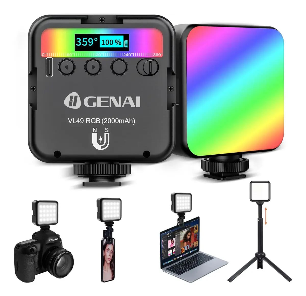 Luz De Led Para Fotos Vídeos - Rgb Genai Vl49 Rgb No Brasil Cor Da Estrutura Classic Black