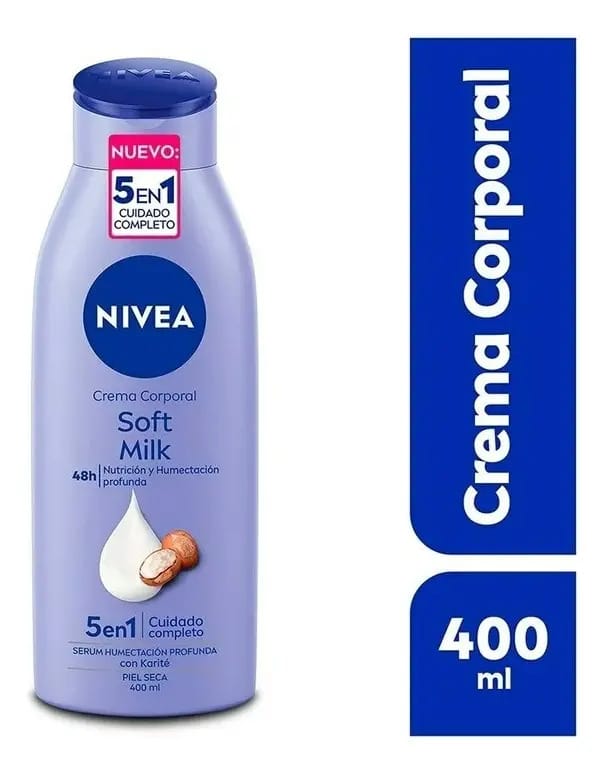 2 Pçs Creme Corporal Nivea Soft Milk Hidratante 400 Ml Fragrância Neutra
