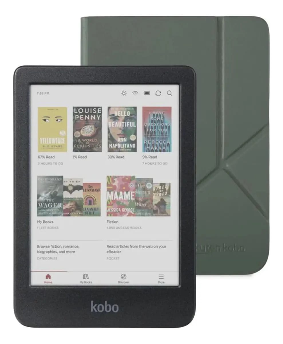 Leitor E Kobo Clara Colour Black com capa de dormir verde