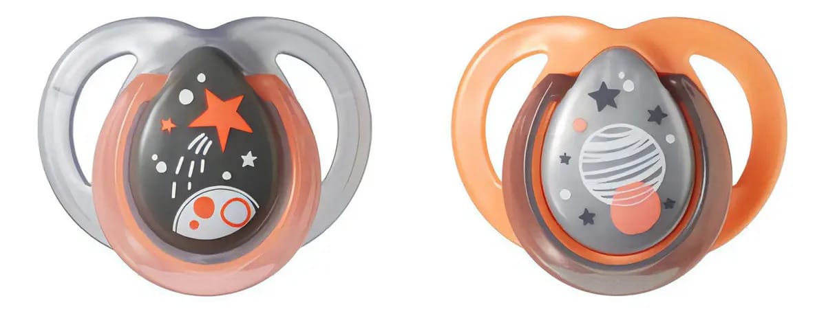 Chupeta Night 2 Und 0-6m Cinza E Laranja Tommee Tippee Tt012