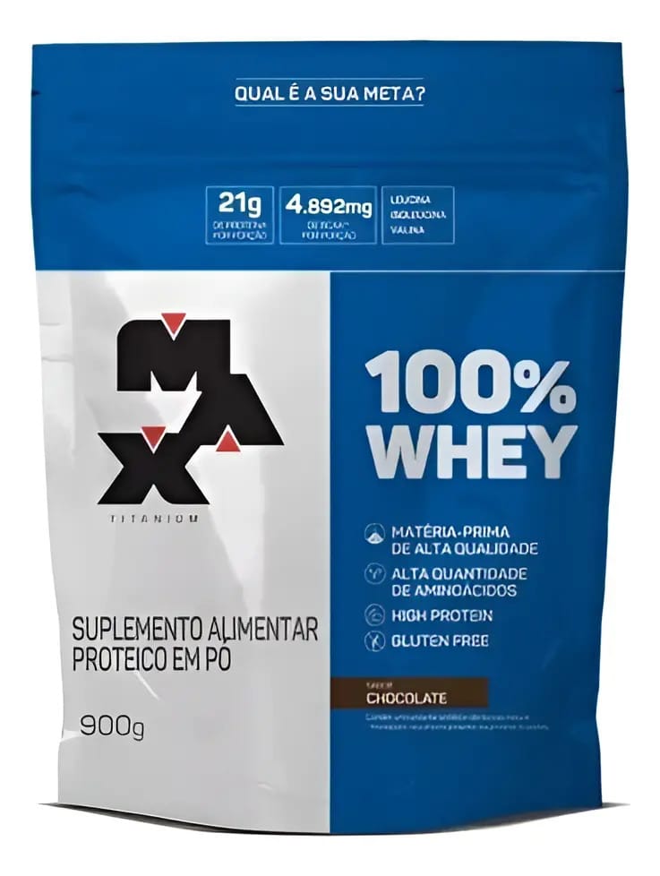 100% Whey Protein Concentrado Refil 900g - Max Titanium Sabor Chocolate