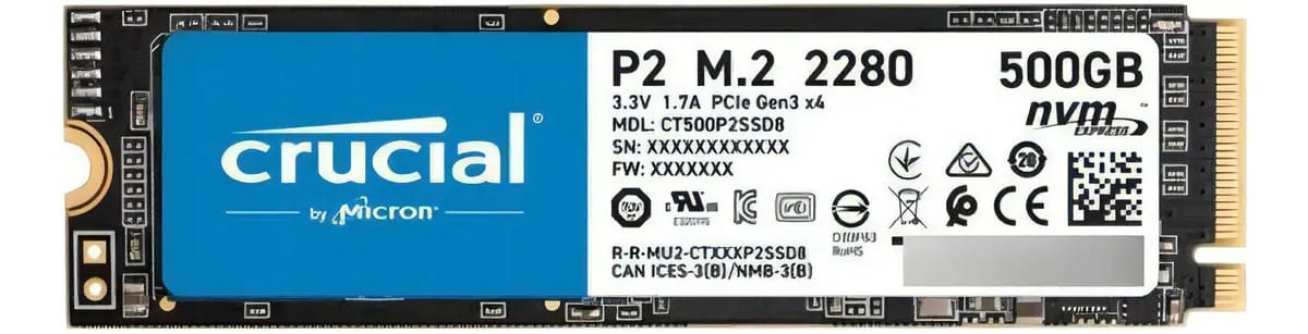 Unidade sólida SSD Crucial Nvme Pcie M2 2280 P2 de 500 GB