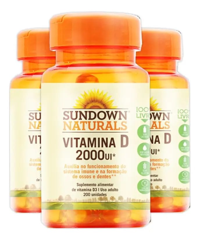 Kit 3 Vitamina D 2000ui Sundown Naturals 200 Cápsulas Sabor Neutro