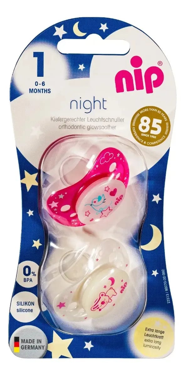 Chupeta noturna de silicone, rosa Nip, período de idade de 5 a 18 meses