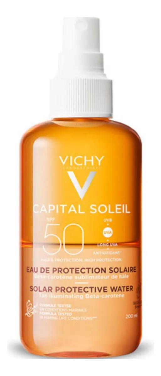 Água Solar Corporal Iluminador com Beta Caroteno e Vitamina E, Proteção Fps50, Textura Aquosa Capital Soleil Waters Vichy 200ml
