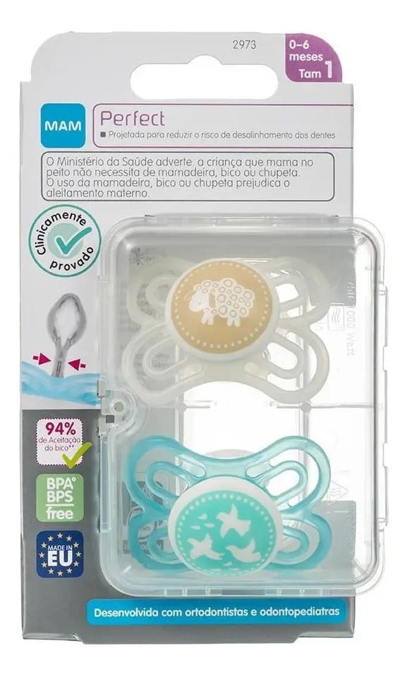 Chupeta Mam Perfect Ovelha E Pássaros Neutra 0-6m 2973