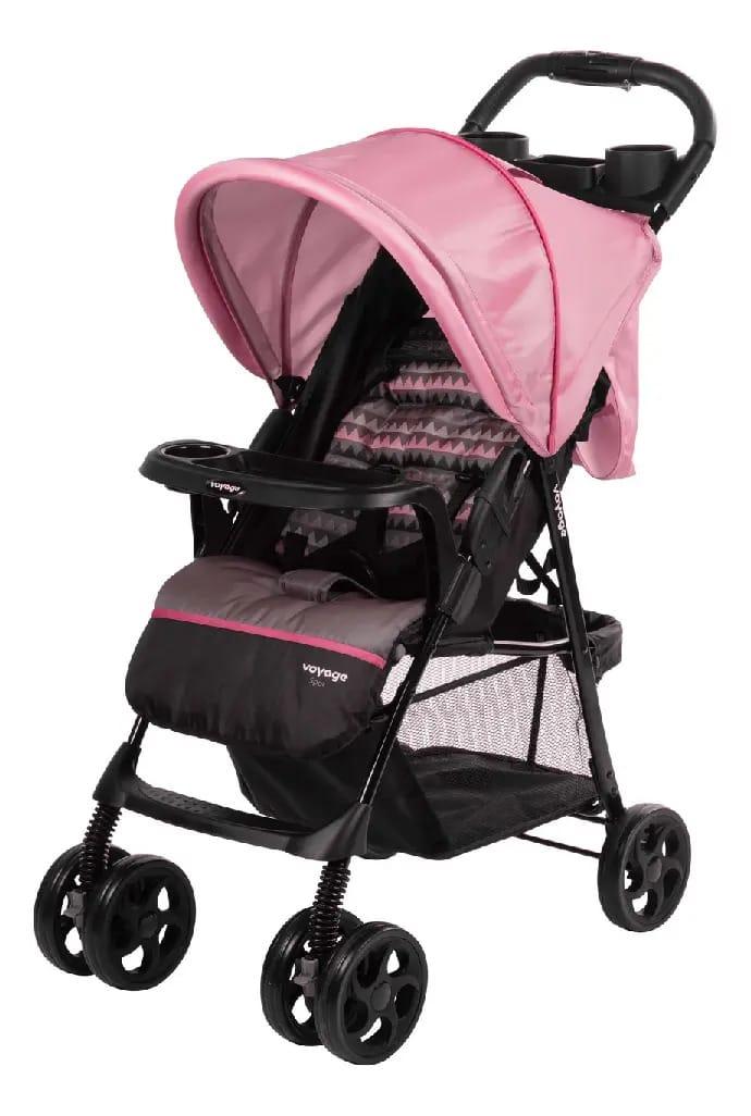 Carrinho de bebê Passeio Voyage Spot Rosa-Geo Chassi Preto