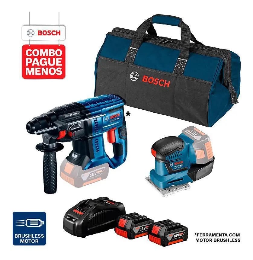 Combo Bosch 18v: Martelete + Lixadeira + 2 Baterias