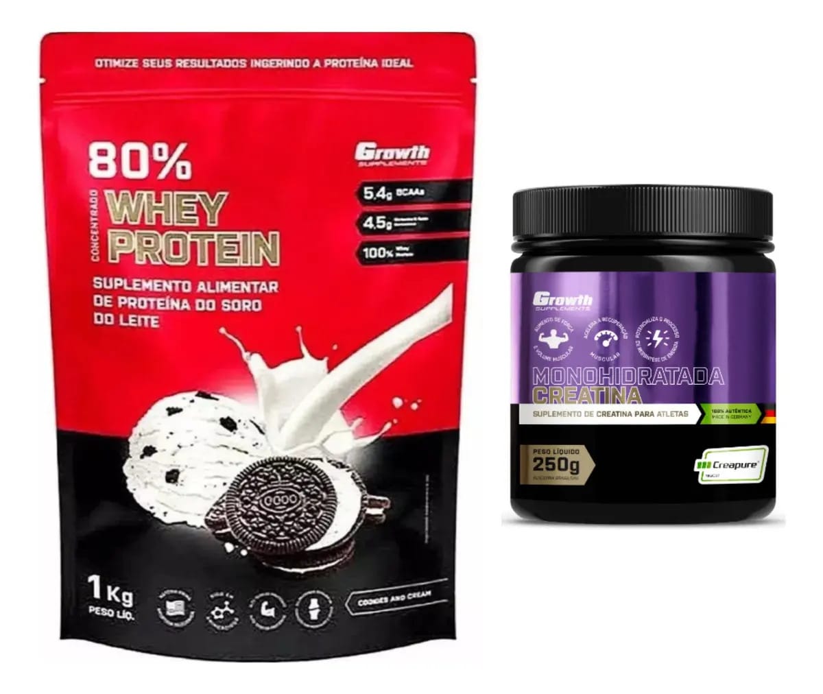 Kit - Whey Protein 80% + Creatina Creapure -growth Sabor Cookies And Cream