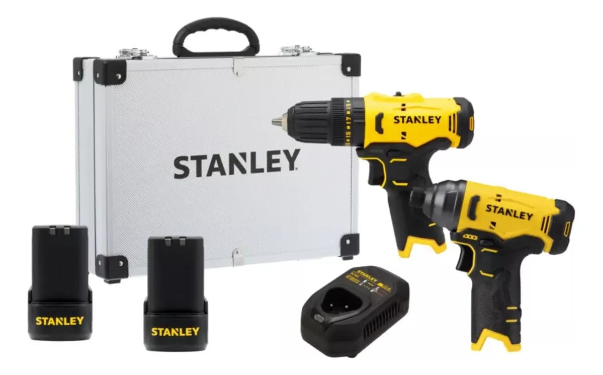 Kit Parafusadeira Furadeira e Parafusadeira de Impacto Stanley SCHI10D2FK Maleta 2 Baterias 1 Carregador