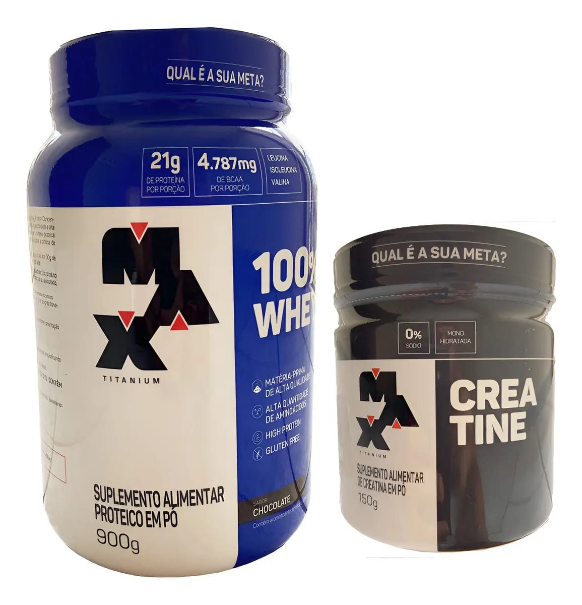 Kit Suplementos Max Titanium 100% Whey + Creatina 150g Sabor Whey Chocolate + Creatina